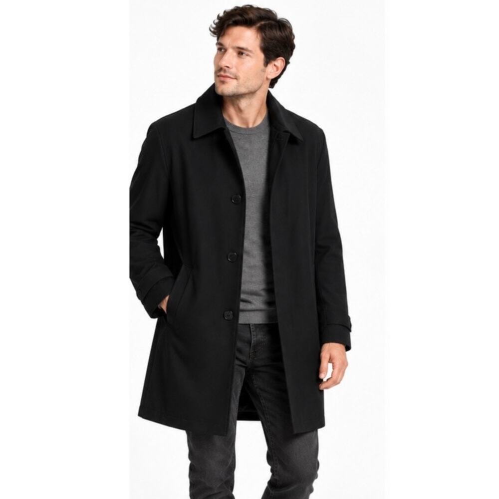 Express Mid-length Button Front Trench Coat Black Size M